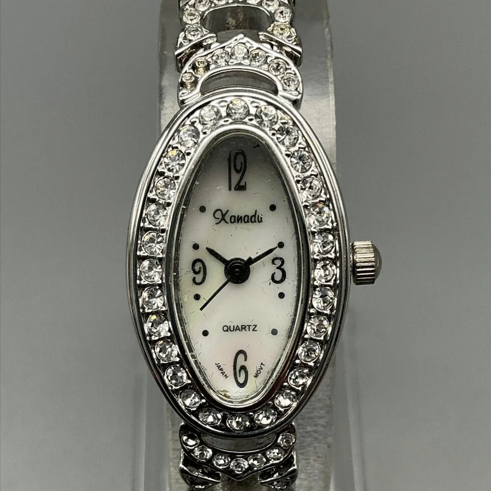 Xanadu Womens Watch 18mm Oval Dial Silver Tone Crystal Dress New Battery 7.25